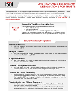 Life Insurance Beneficiary Designations for Trusts