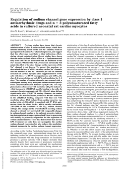 Regulation of Sodium Channel Gene Expression by Class I Antiarrhythmic Drugs and N ؊ 3 Polyunsaturated Fatty Acids in Cultured Neonatal Rat Cardiac Myocytes