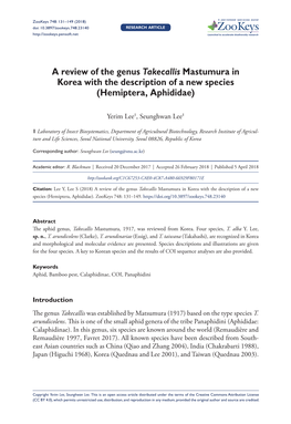 A Review of the Genus Takecallis Mastumura in Korea with the Description of a New Species (Hemiptera, Aphididae)