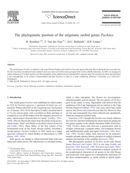 The Phylogenetic Position of the Enigmatic Orchid Genus Pachites ⁎ B