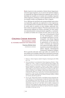 12. Colonia Caesar Augusta. Reflexiones Sobre El Nombre Romano De Zaragoza, Por Francisco Beltrán Lloris