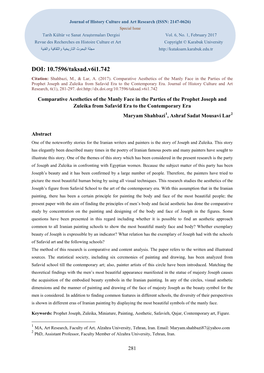 Comparative Aesthetics of the Manly Face in the Parties of the Prophet Joseph and Zuleika from Safavid Era to the Contemporary Era