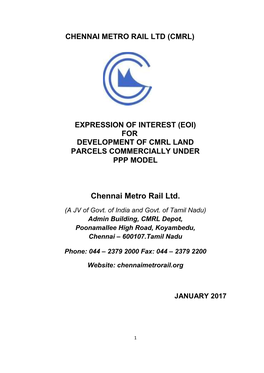 (Eoi) for Development of Cmrl Land Parcels Commercially Under Ppp Model