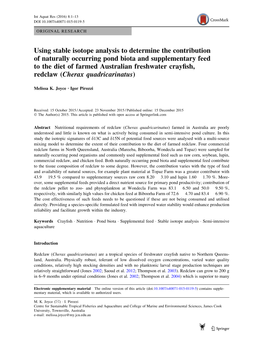 Using Stable Isotope Analysis to Determine the Contribution Of