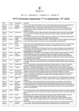 TPTV Schedule September 7Th to September 13Th 2020