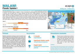 MALAWI Floods: Update I Briefing Note – 19 March 2019