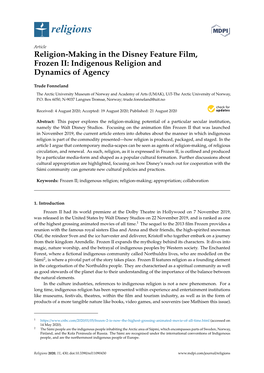 Religion-Making in the Disney Feature Film, Frozen II: Indigenous Religion and Dynamics of Agency