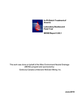 In-Pit Batch Treatment of Arsenic Laboratory Studies and Field Trial