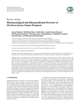 Pharmacological and Ethnomedicinal Overview of Heritiera Fomes: Future Prospects