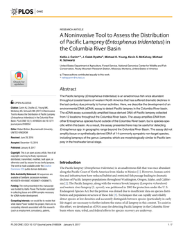 A Noninvasive Tool to Assess the Distribution of Pacific Lamprey (Entosphenus Tridentatus) in the Columbia River Basin