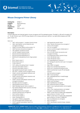 Mouse Oncogene Primer Library