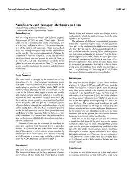 Sand Sources and Transport Mechanics on Titan Graham Vixie and Jason W