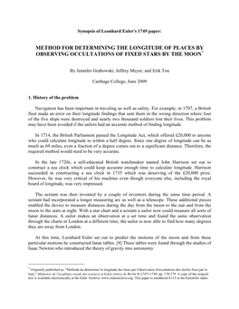 Method for Determining the Longitude of Places by Observing Occultations of Fixed Stars by the Moon*