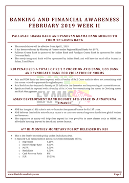 Banking and Financial Awareness February 2019 Week Ii