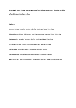 An Analysis of the Clinical Appropriateness of Out-Of-Hours Emergency Dental Prescribing of Antibiotics in Northern Ireland