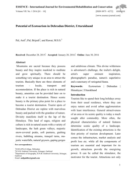 Potential of Ecotourism in Dehradun District, Uttarakhand