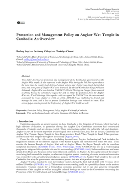 Protection and Management Policy on Angkor Wat Temple in Cambodia: an Overview
