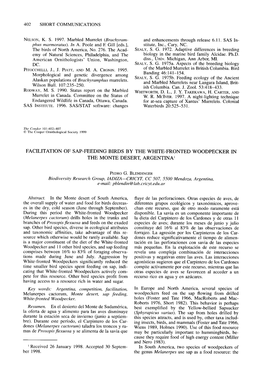 Facilitation of Sap-Feeding Birds by the White-Fronted Woodpecker in the Monte Desert, Argentina’