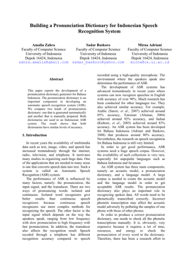 Building a Pronunciation Dictionary for Indonesian Speech Recognition System