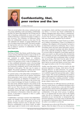 Confidentiality, Libel, Peer Review and the Law