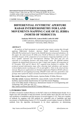 Differential Synthetic Aperture Radar Interferometry for Land Movements Mapping Case of El Jebha (North of Morocco)