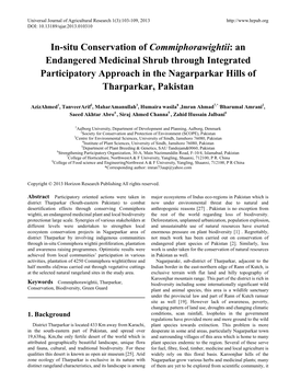 In-Situ Conservation of Commiphorawightii: an Endangered Medicinal Shrub Through Integrated Participatory Approach in the Nagarparkar Hills of Tharparkar, Pakistan