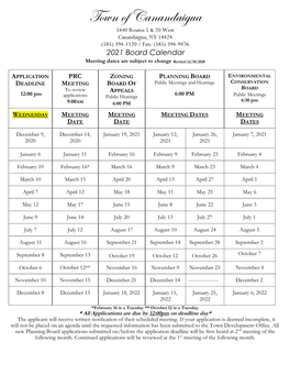 2021 Meeting Dates & Deadlines