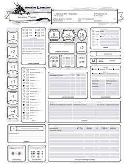 Ananke Thenas Urban Bounty Hunter Yuan-Ti Pureblood 300 BACKGROUND RACE EXPERIENCE Next Level CHARACTER NAME