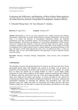 Evaluating the Efficiency and Ranking of West Guilan Municipalities of Urban Services Section Using Data Envelopment Analysis (DEA)