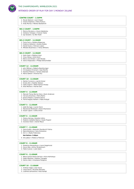 The Championships, Wimbledon 2021 Intended
