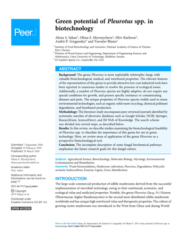 Green Potential of Pleurotus Spp. in Biotechnology