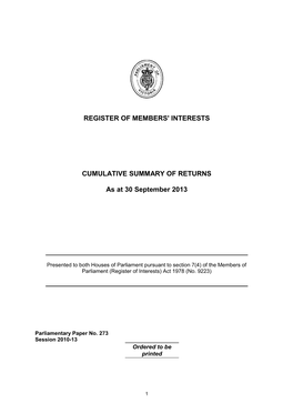 Register of Members' Interests Cumulative