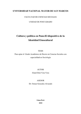 Cultura Y Política En Puno:El Dispositivo De La Identidad Etnocultural