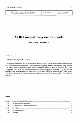 2.1 Die Geologie Der Umgebung Von Altenahr