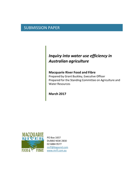 Inquiry Into Water Use Efficiency in Australian Agriculture