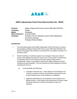 ABAC Adjudication Panel Final Determination No. 169/20