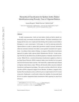 Arxiv:1703.10065V1 [Cs.CL] 29 Mar 2017 Baseline Flat Classiﬁcation System, Our HADID Gives an Improvement of 63.5% in Term of Precision