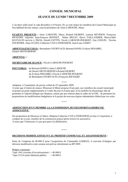 Conseil Municipal Seance Du Lundi 7 Decembre