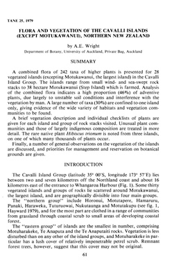 Flora and Vegetation of the Cavalli Islands (Except Motukawanui), Northern New Zealand