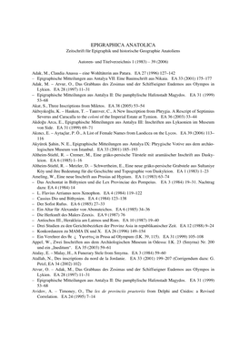 EPIGRAPHICA ANATOLICA Zeitschrift Für Epigraphik Und Historische Geographie Anatoliens