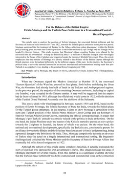 Journal of Anglo-Turkish Relations, Volume 1, Number 2, June 2020 Papuççular, Hazal