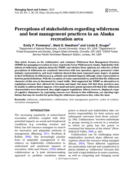 Perceptions of Stakeholders Regarding Wilderness and Best Management Practices in an Alaska Recreation Area Emily F