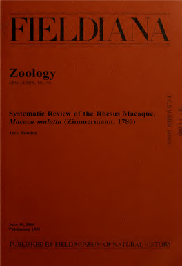 Systematic Review of the Rhesus Macaque, Macaca Mulatta (Zimmermann, 1780)