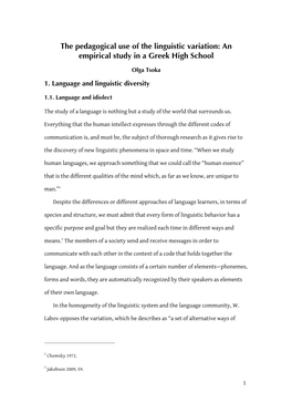 The Pedagogical Use of the Linguistic Variation: an Empirical Study in a Greek High School