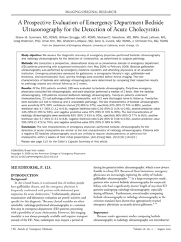 A Prospective Evaluation of Emergency Department Bedside Ultrasonography for the Detection of Acute Cholecystitis