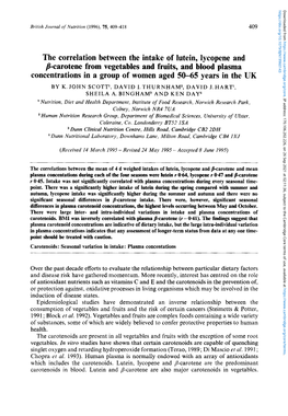 The Correlation Between the Intake of Lutein, Lycopene and P-Carotene