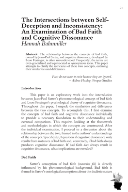 An Examination of Bad Faith and Cognitive Dissonance Hannah Bahnmiller