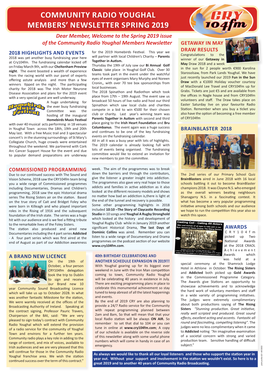 Community Radio Youghal Members' Newsletter Spring 2019