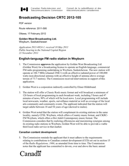 Broadcasting Decision CRTC 2012-105