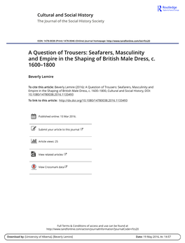 Seafarers, Masculinity and Empire in the Shaping of British Male Dress, C